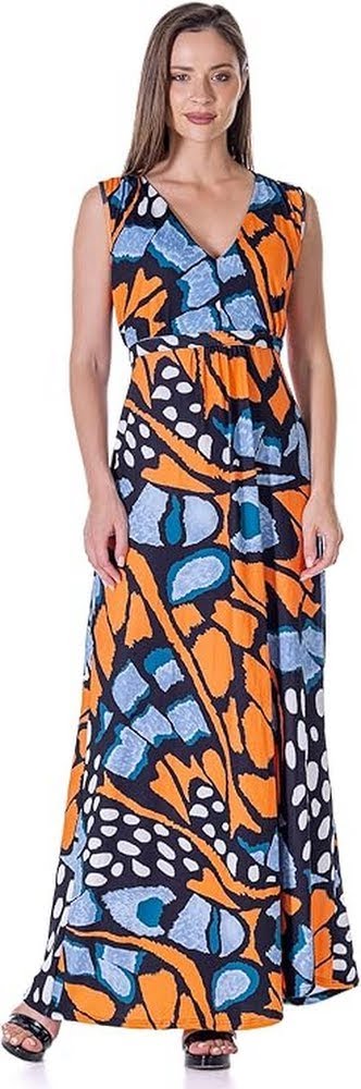 24seven Comfort Womens Orange Butterfly Print V Neck Tie Back Empire Wai