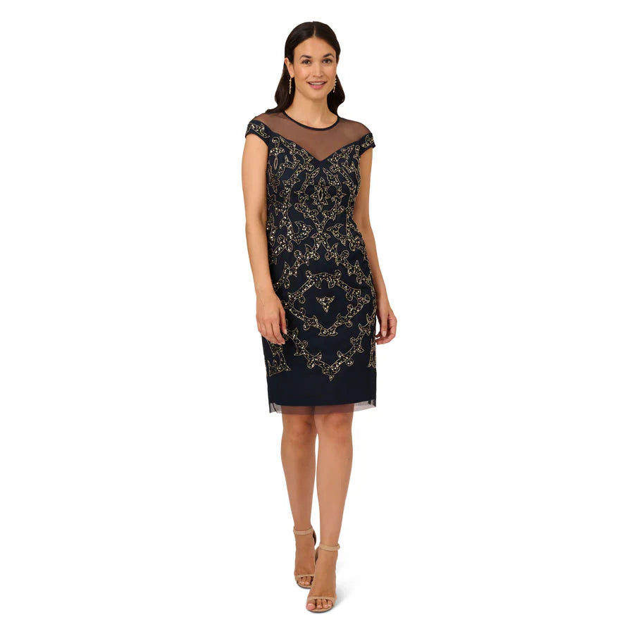 Adrianna Papell Womens Beaded Illusion Yoke Dress, Size 4 Vanessa Jane Adrianna Papell Womens Beaded Illusion Yoke Dress, Size 4 Vanessa Jane
