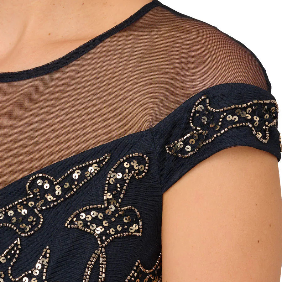 Adrianna Papell Womens Beaded Illusion Yoke Dress, Size 4 Vanessa Jane Adrianna Papell Womens Beaded Illusion Yoke Dress, Size 4 Vanessa Jane