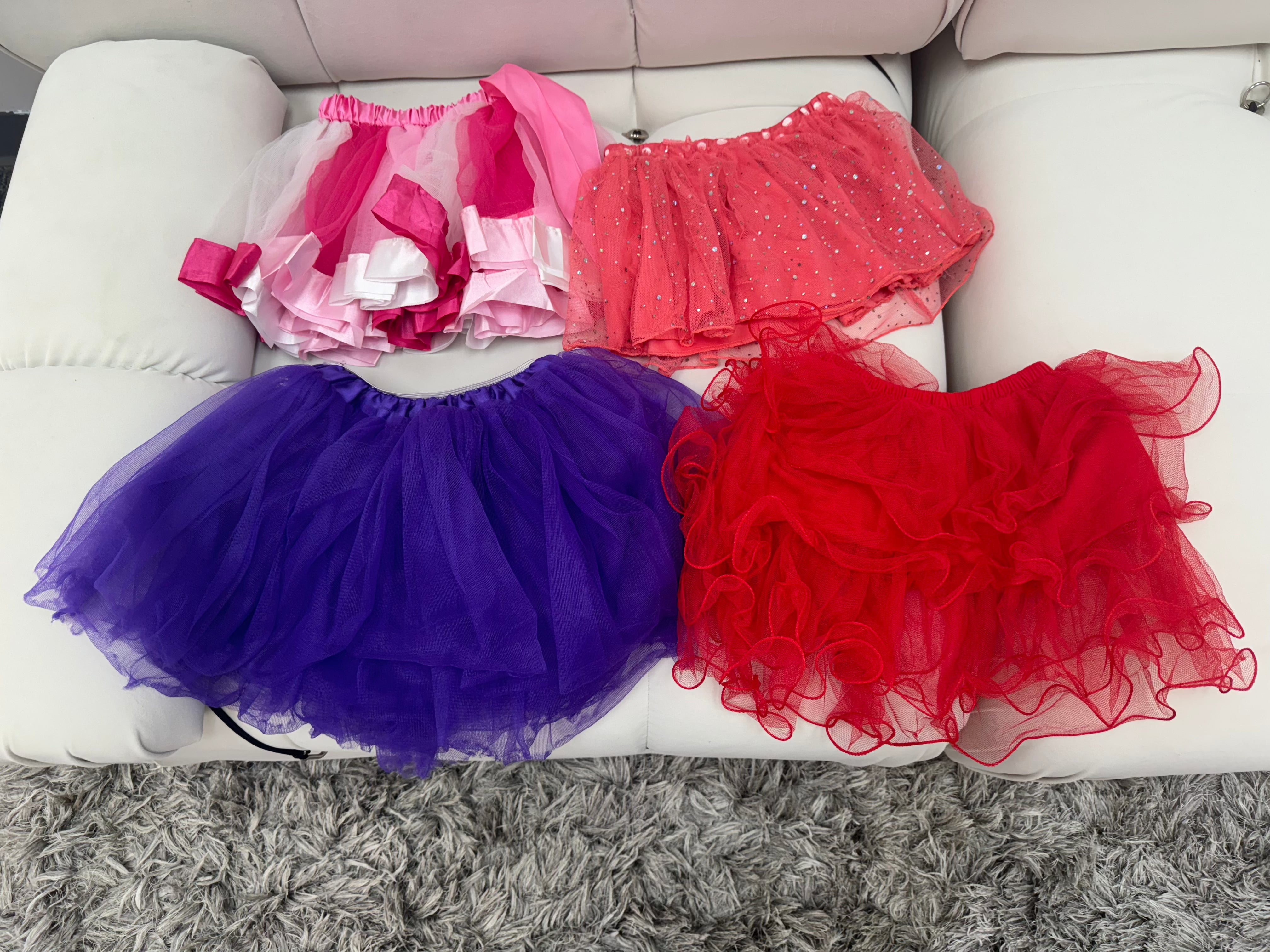 Lot of 4 Tutu skirts Ages 4, Colors Purple, Red, Pink