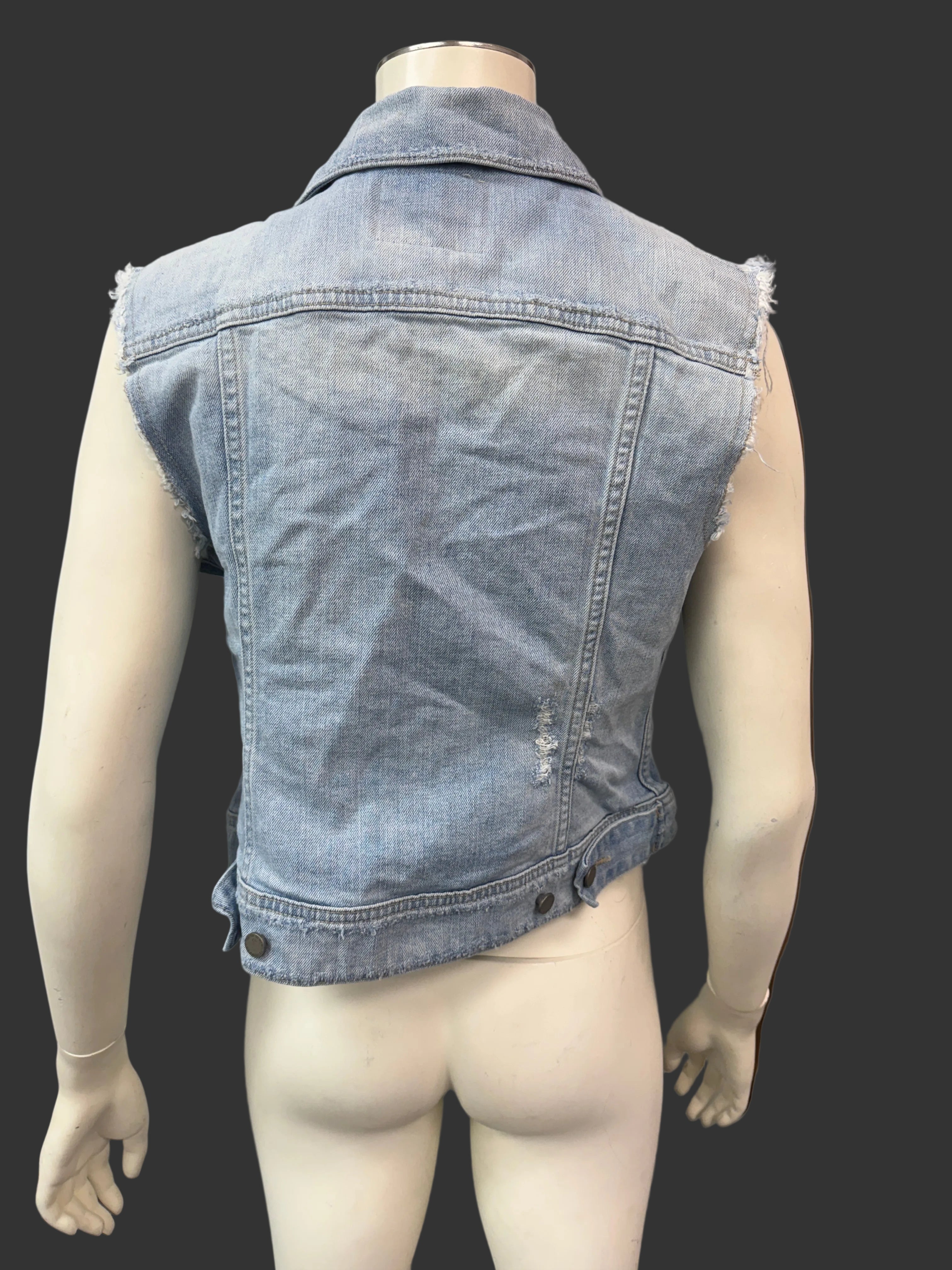 Paige Reagan Womens Distressed Stretch Denim Vest, Medium