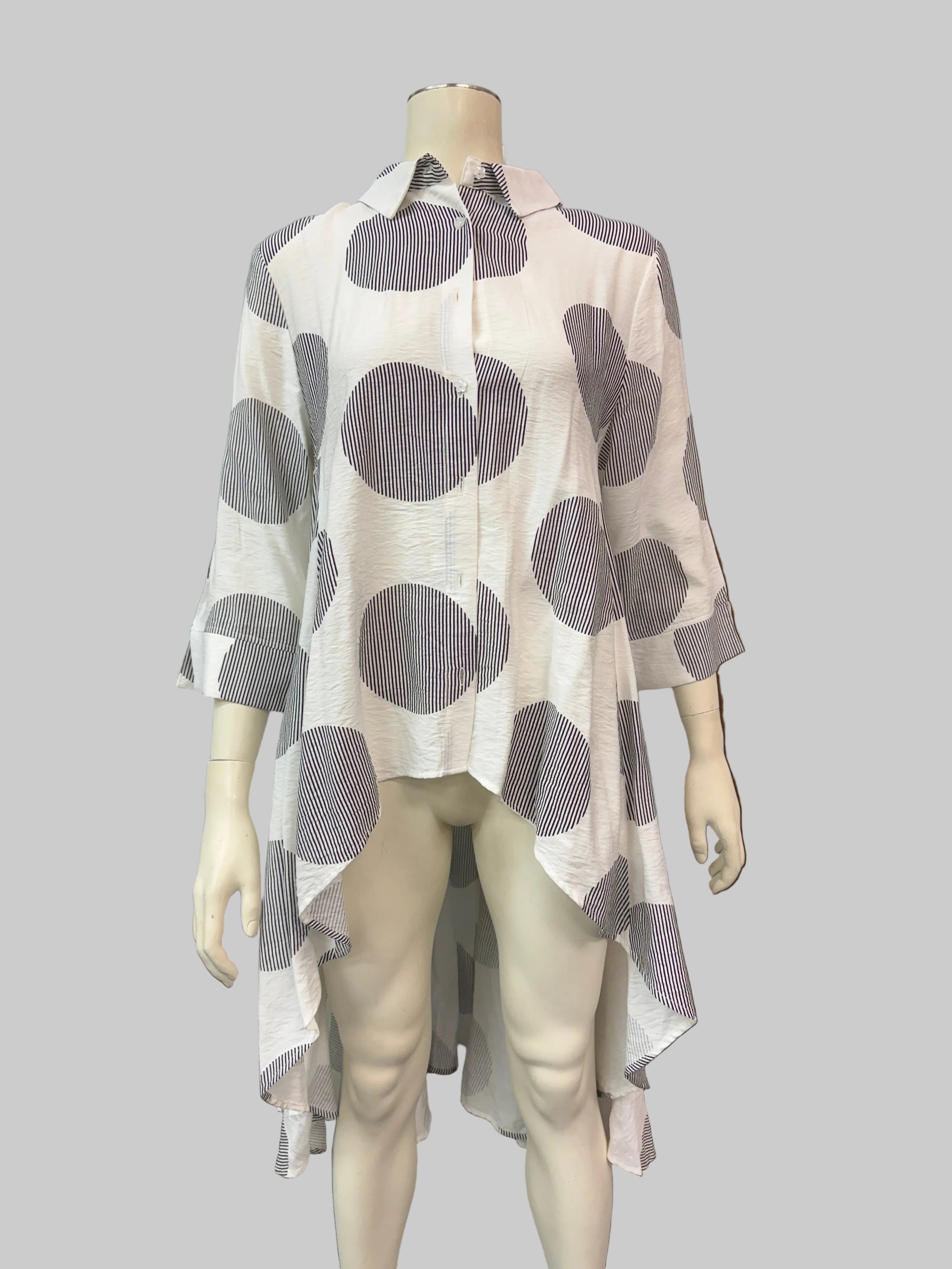 P Luca Milano Womens Geometric Print High-Low Button-Up Shirt, XL