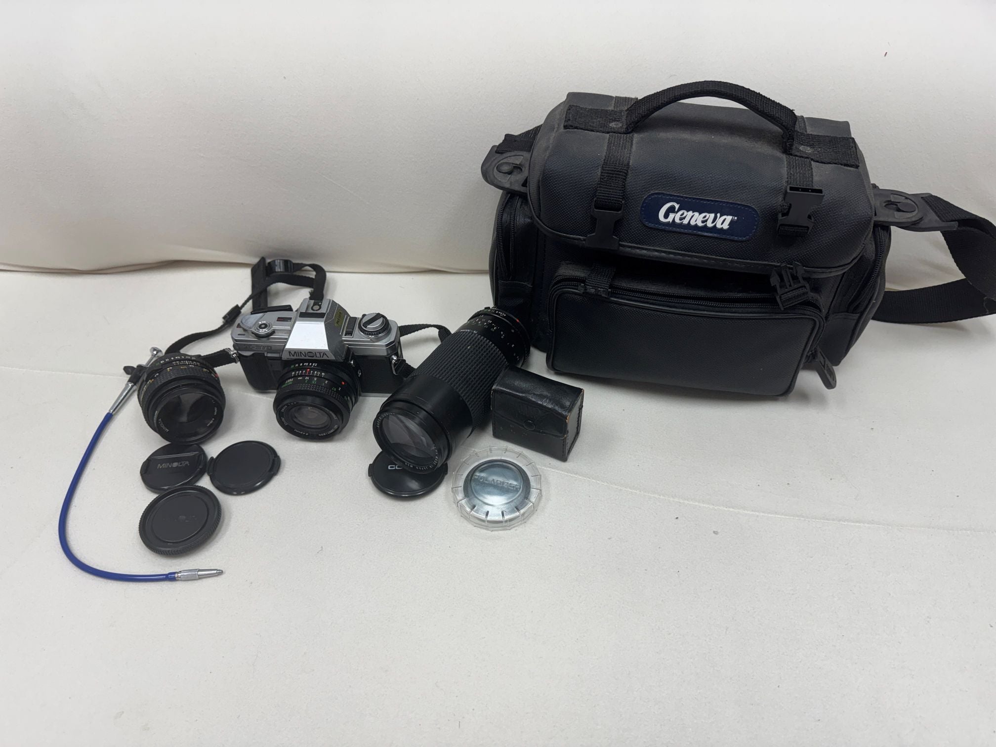 Minolta X-370 Film Camera + Lenses, Polarizer, Carry Case