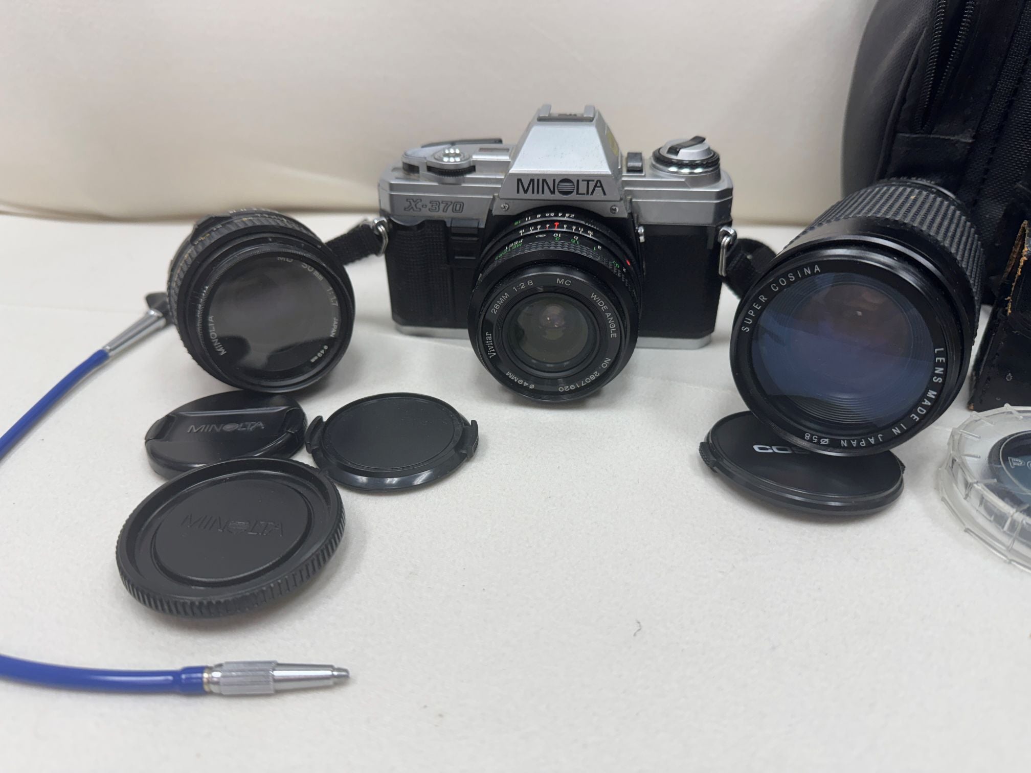 Minolta X-370 Film Camera + Lenses, Polarizer, Carry Case