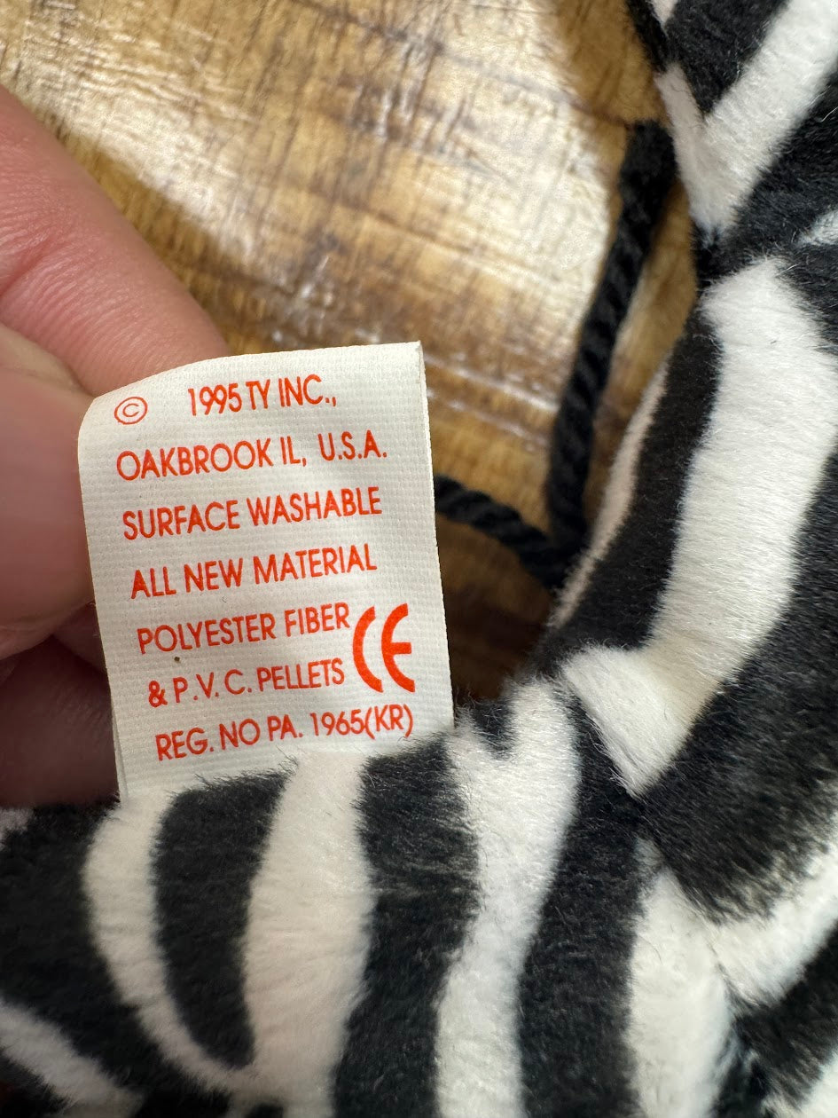 Ty Beanie Babies Ziggy, Zebra, 1995, PVC pellets