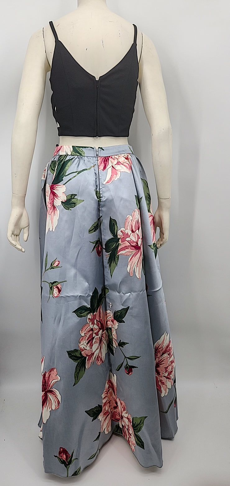 Speechless Juniors Floral Satin Skirt with Black Solid Cropped Top , Size 9