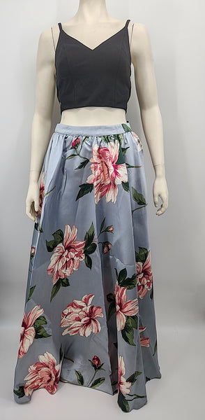 Speechless Juniors Floral Satin Skirt with Black Solid Cropped Top , Size 9