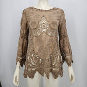 Oddy Boutique Taupe Crochet Long Sleeve Top, Size S/M