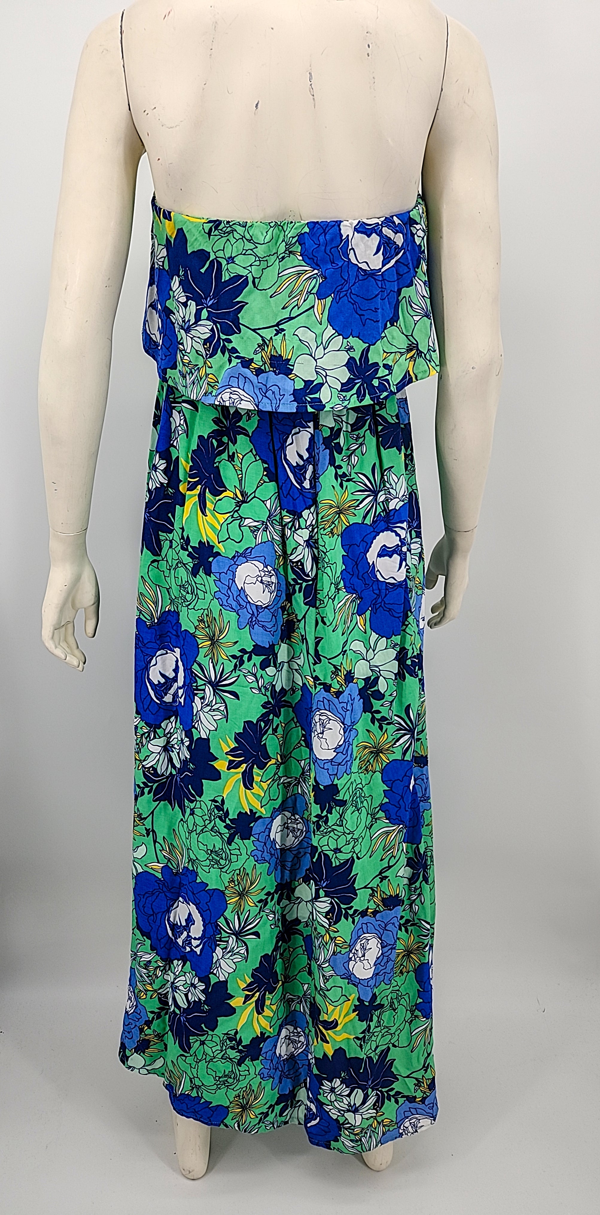 Jopra Blue Green Floral Maxi Dress, Size XS