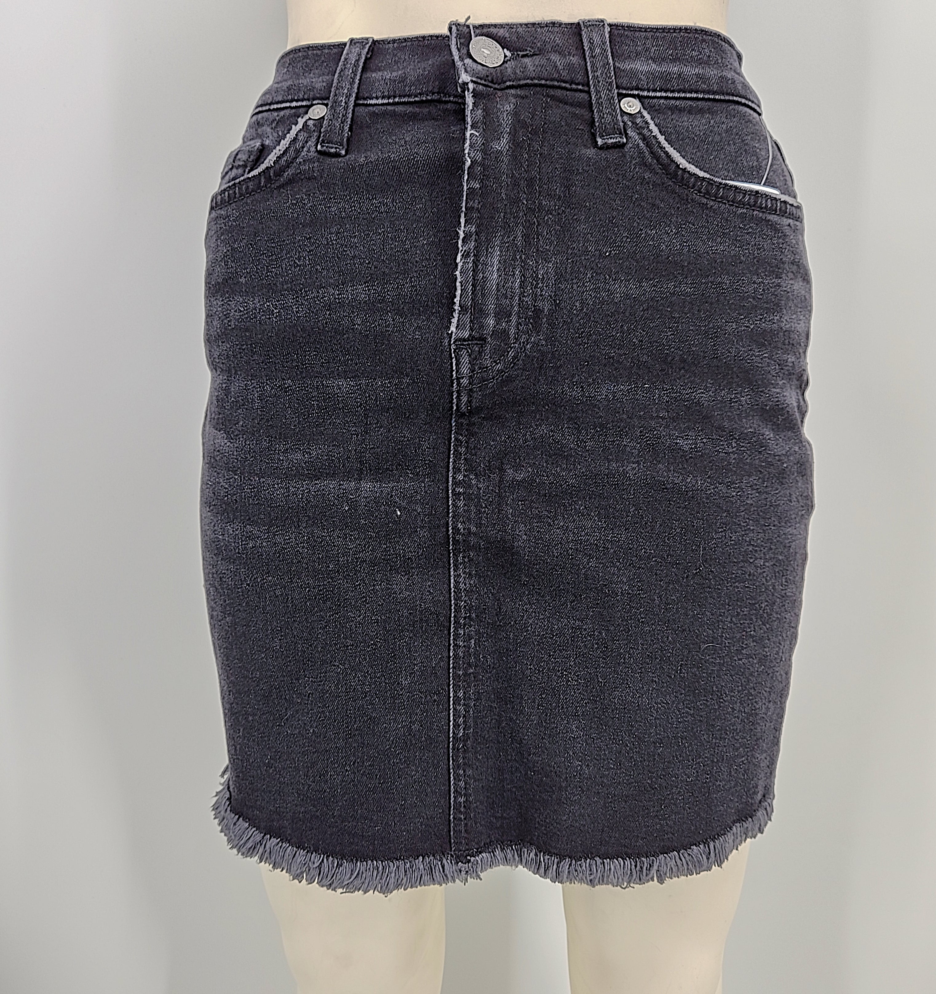 7 for All Mankind High Waist Frayed Denim Skirt, Size 26