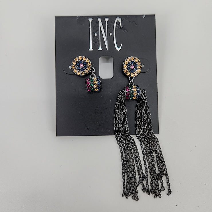 I.N.C. Hematite-Tone Mix N Match Pavé and Chain Tassel Drop Earrings