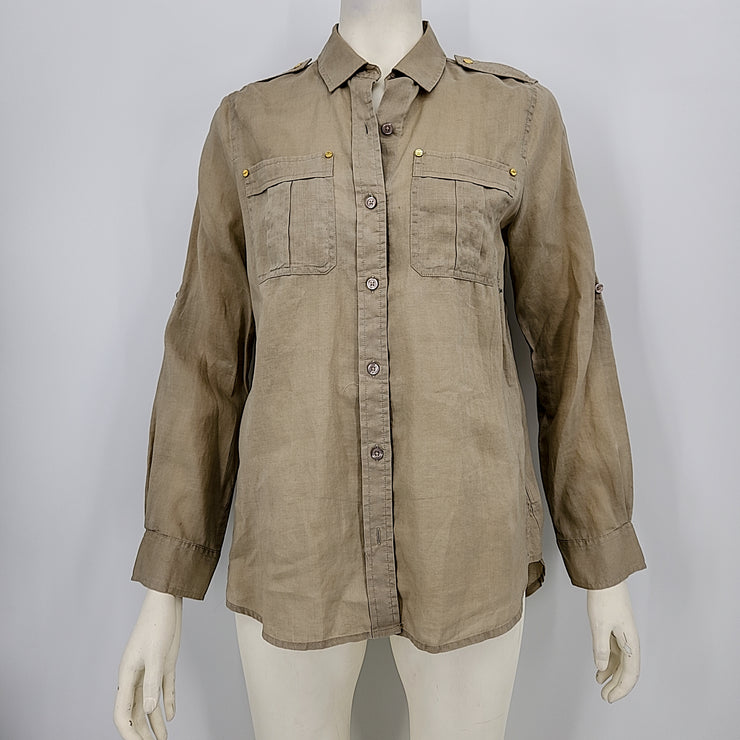 Michael Michael Kors Women Brown Long Sleeve Button-Down Shirt Medium