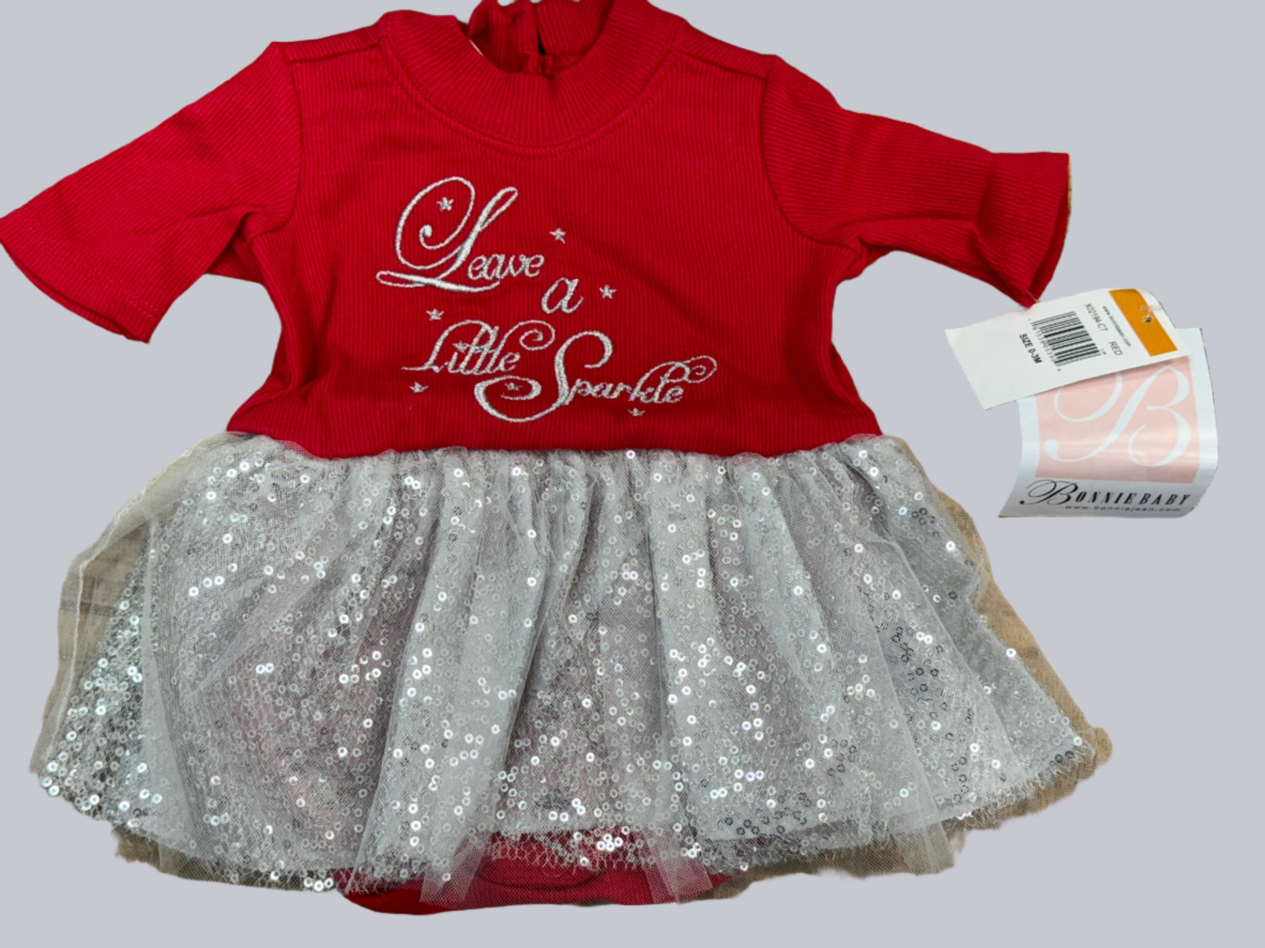 Bonnie Jean Little Girls Christmas Holiday Red Silver Sparkle Tutu Dress, 3 MO