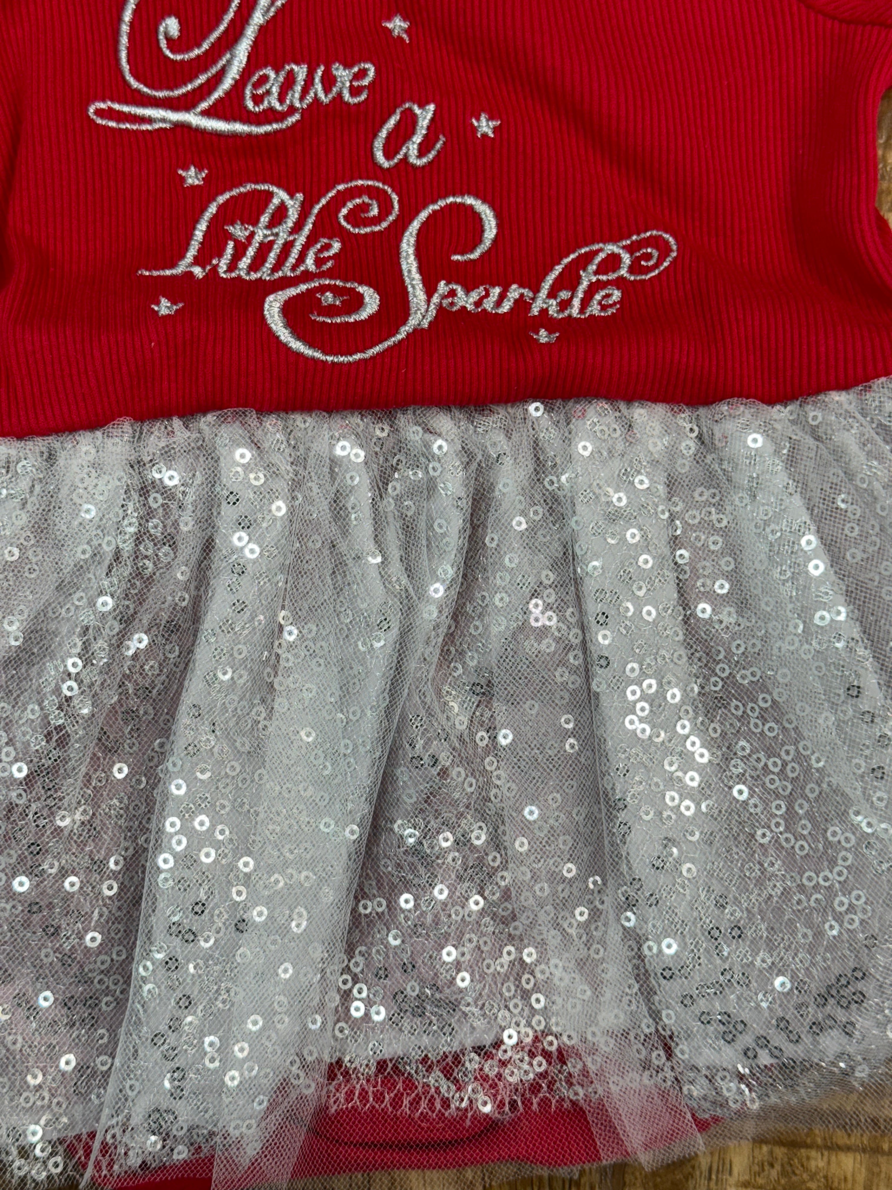 Bonnie Jean Little Girls Christmas Holiday Red Silver Sparkle Tutu Dress, 3 MO