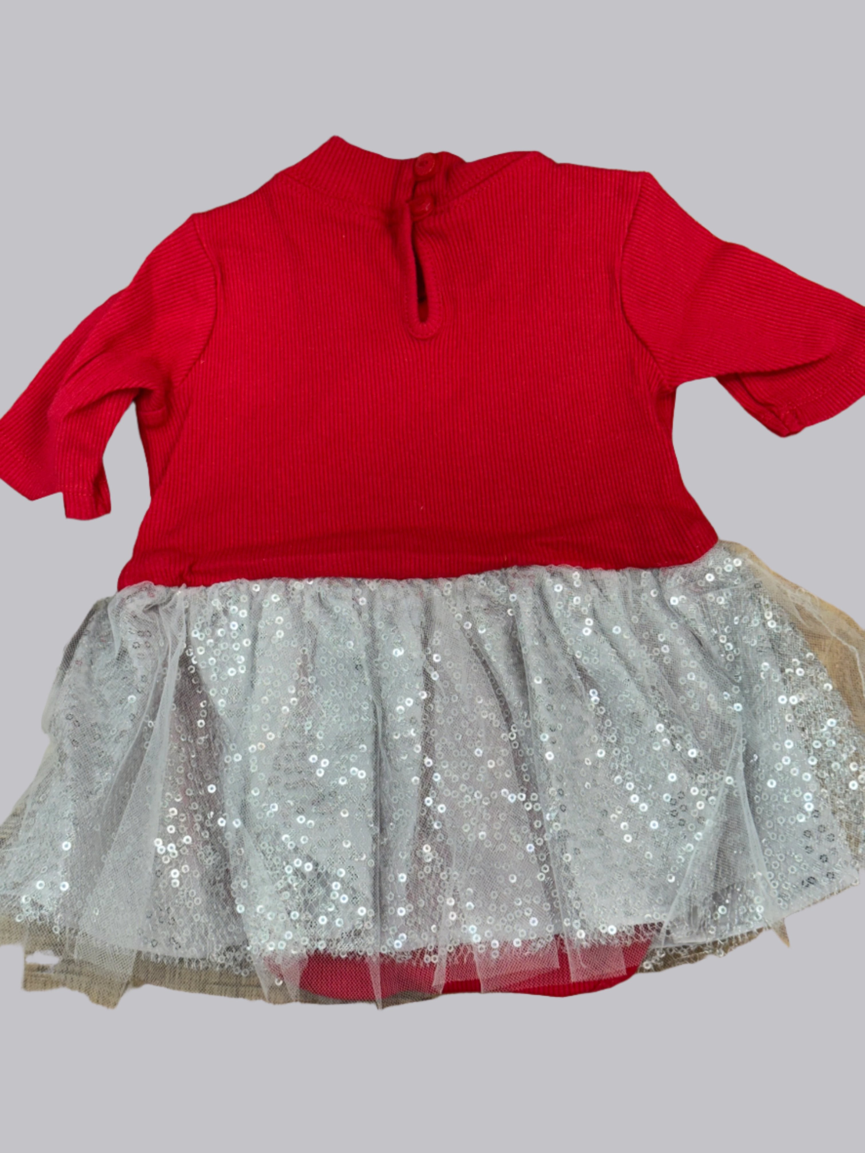 Bonnie Jean Little Girls Christmas Holiday Red Silver Sparkle Tutu Dress, 3 MO