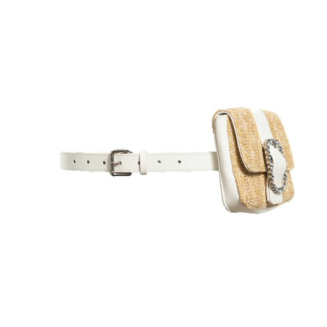 INC International Concepts Straw Belt Bag, Medium/White & Navy