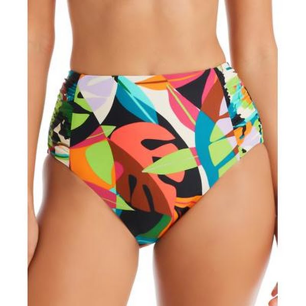 Bar Iii Womens Tropical Dreams Side-Shirred High-Waist Bikini Bottoms