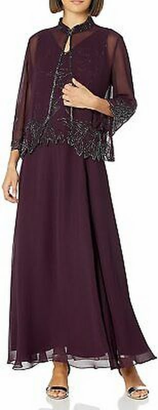 J Kara Womens Plus Size Beaded Long Jacket Dress, Burgundy, 24W