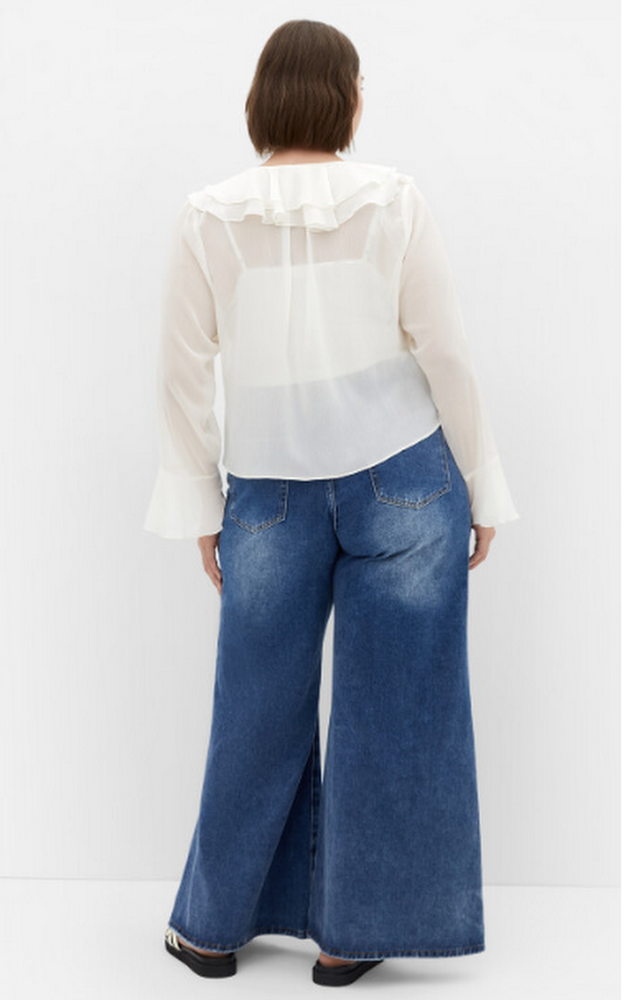 City Chic Luscious Sheer Ruffles Top - cream