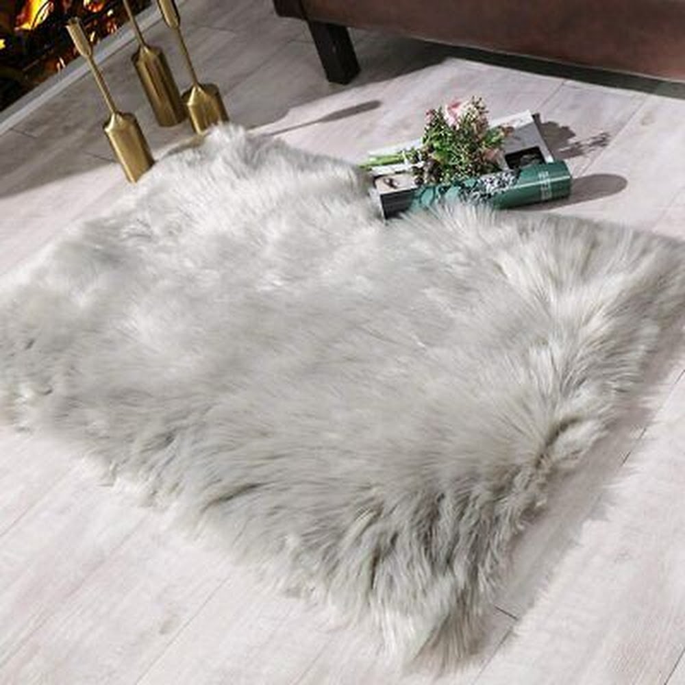 Carvapet Fluffy Shaggy Soft Faux Sheepskin Fur Area Rug, Grey, 2ft X 3ft