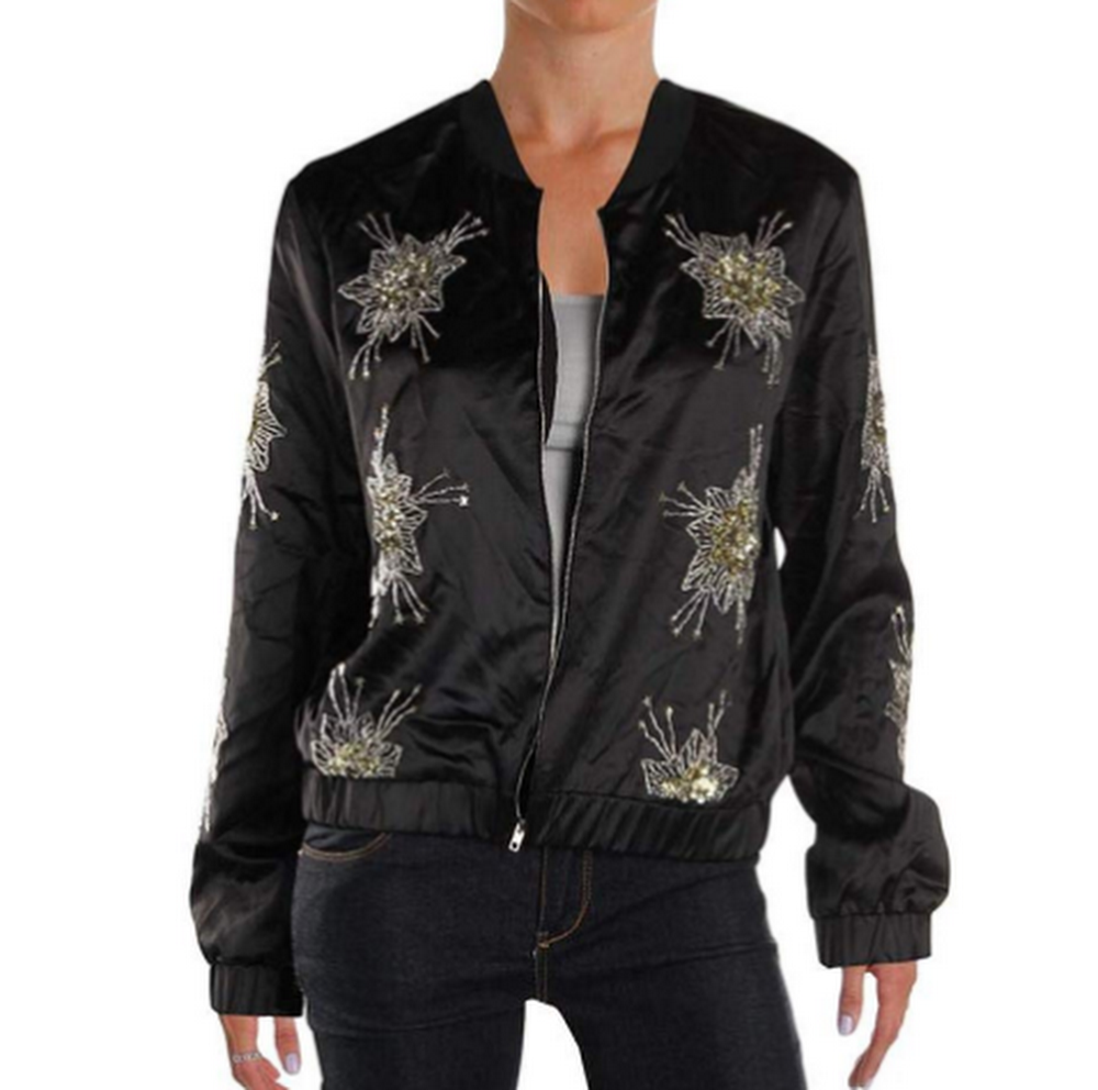 Endless Rose Womens Fall Embellished Bomber Jacket, Size Small