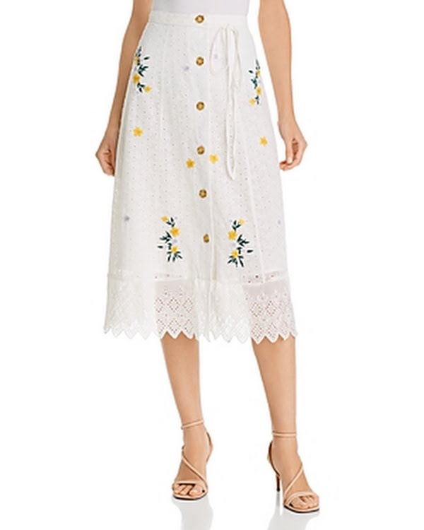 French Connection Embroidered Eyelet MIDI Skirt, Size 0 - White