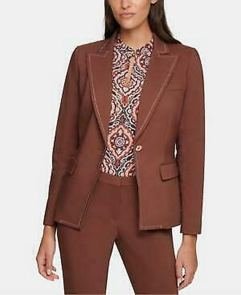 Tommy Hilfiger Contrast-Stitch One-Button Blazer, Brown, Size 0