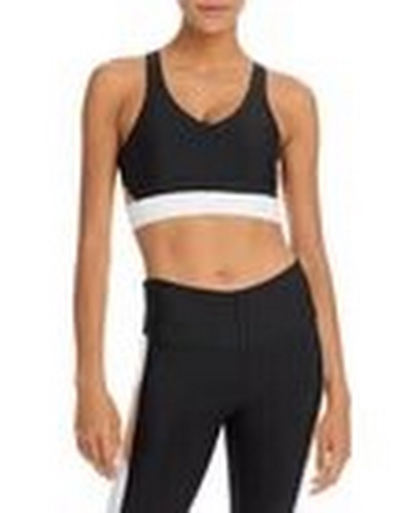 Aqua Athletic Womens Striped Panel Sports Bra, Black/White, XS