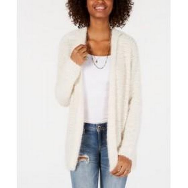 Say What? Juniors Open-Front Hoodie Cardigan Sweater, Size Large