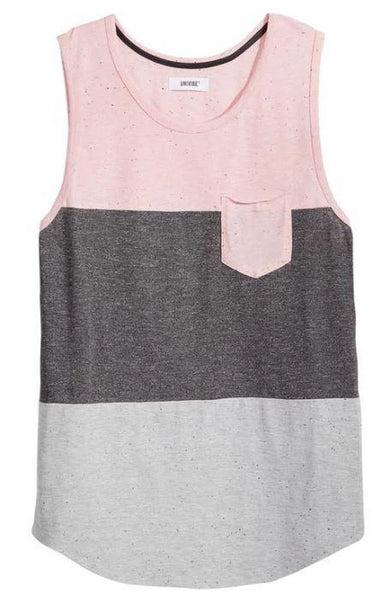 Univibe Men's Gray Pink Pocket Scoop-neck Sleeveless Tank, Size Small