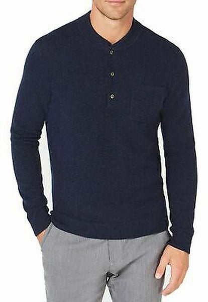Tasso Elba Mens Cashmere Henley Sweater Navy, Small