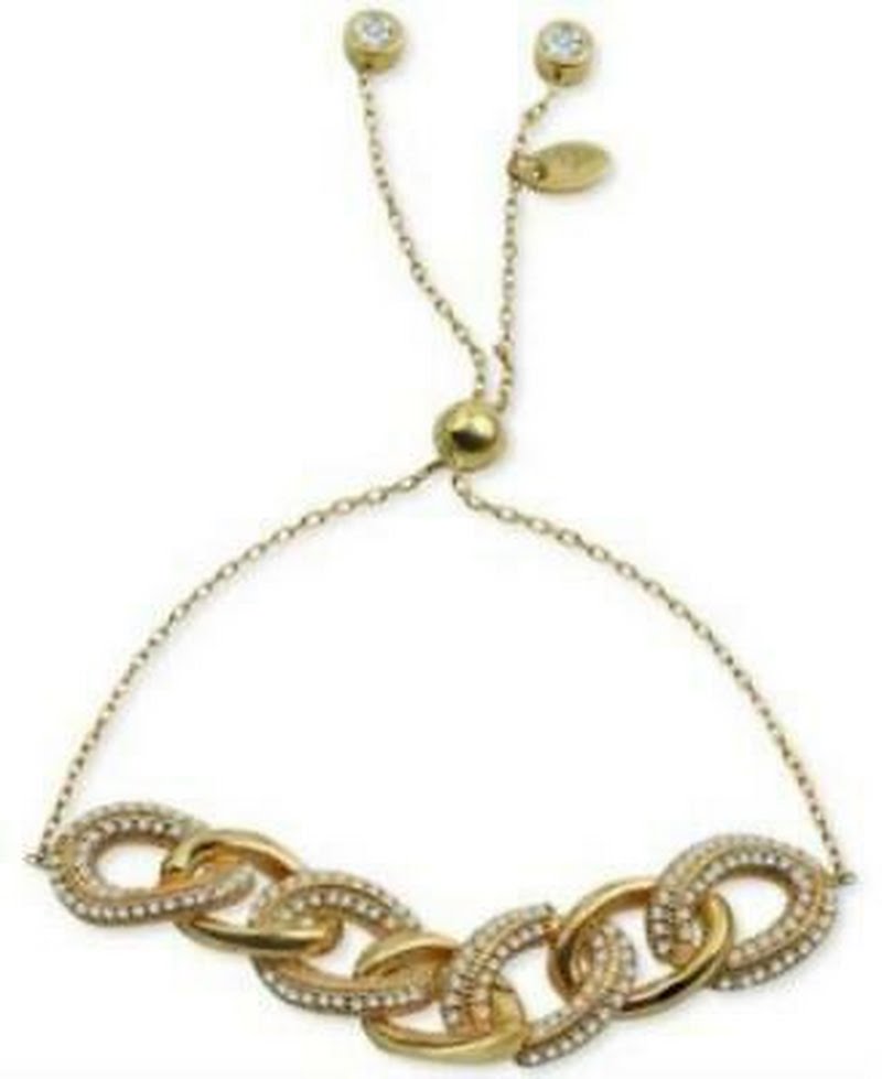 Argento Vivo Cubic Zirconia Chain Link Bolo Bracelet in 18k Gold-Plated Sterling