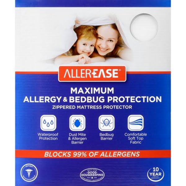 Allerease Maximum Allergy Relief Zippered Mattress Protector, Queen