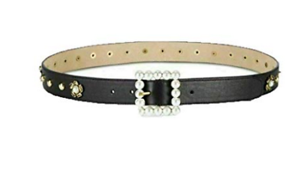 Steve Madden Imitation Pearl Embellished Belt Black, Size Medium