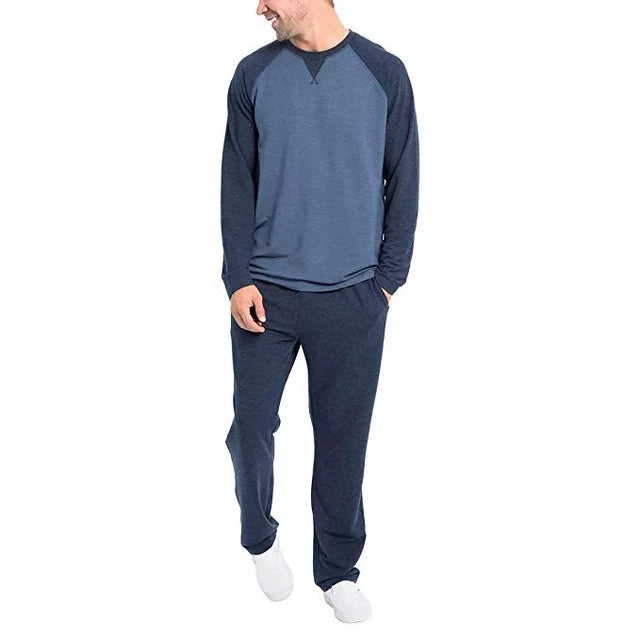 Orvis Men’s 2-Piece Long Sleeve Tee Pants W Drawcord Lounge Set Blue Medium