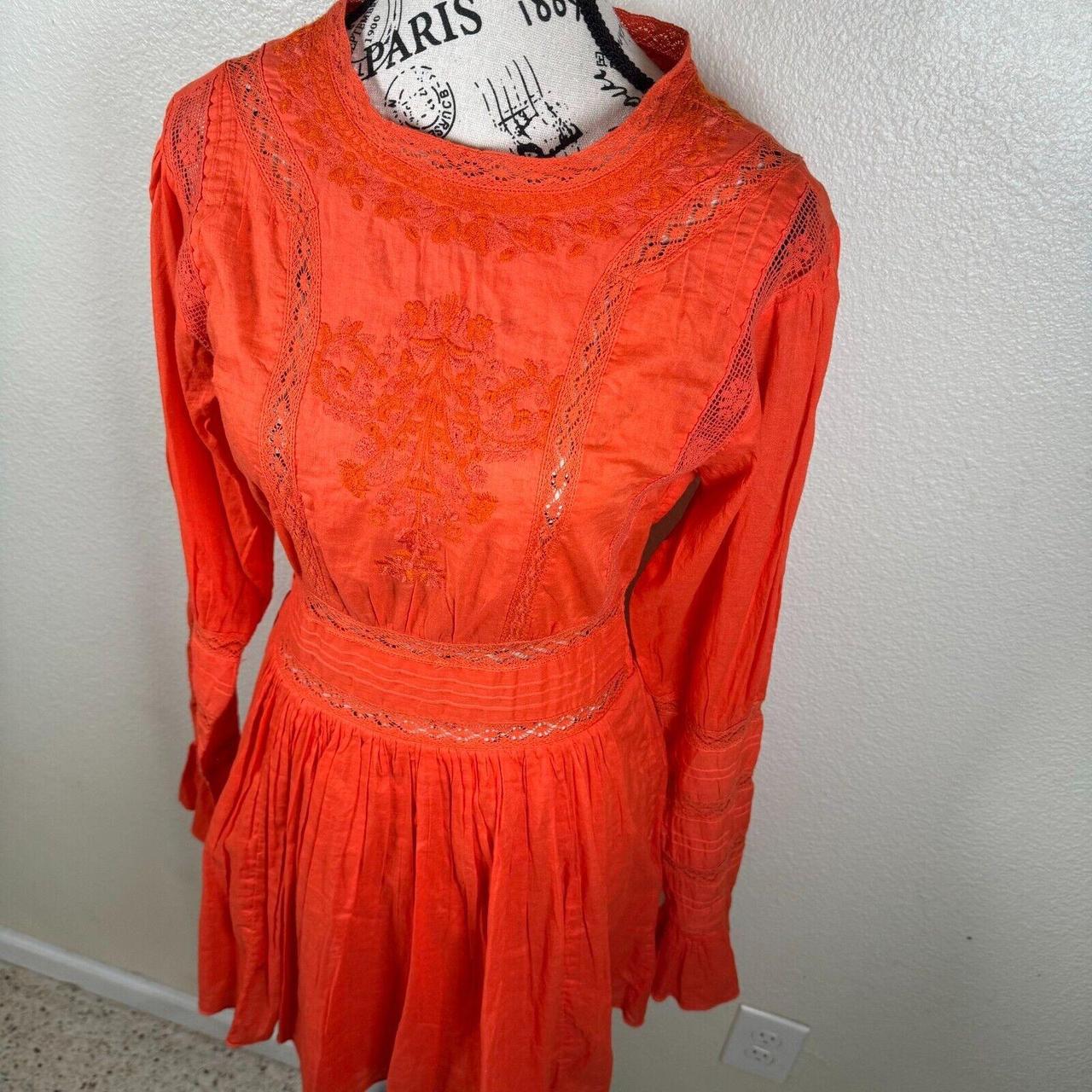 Free People Clementine Victorian Embroidered Long Sleeve Mini Dress, Size 8