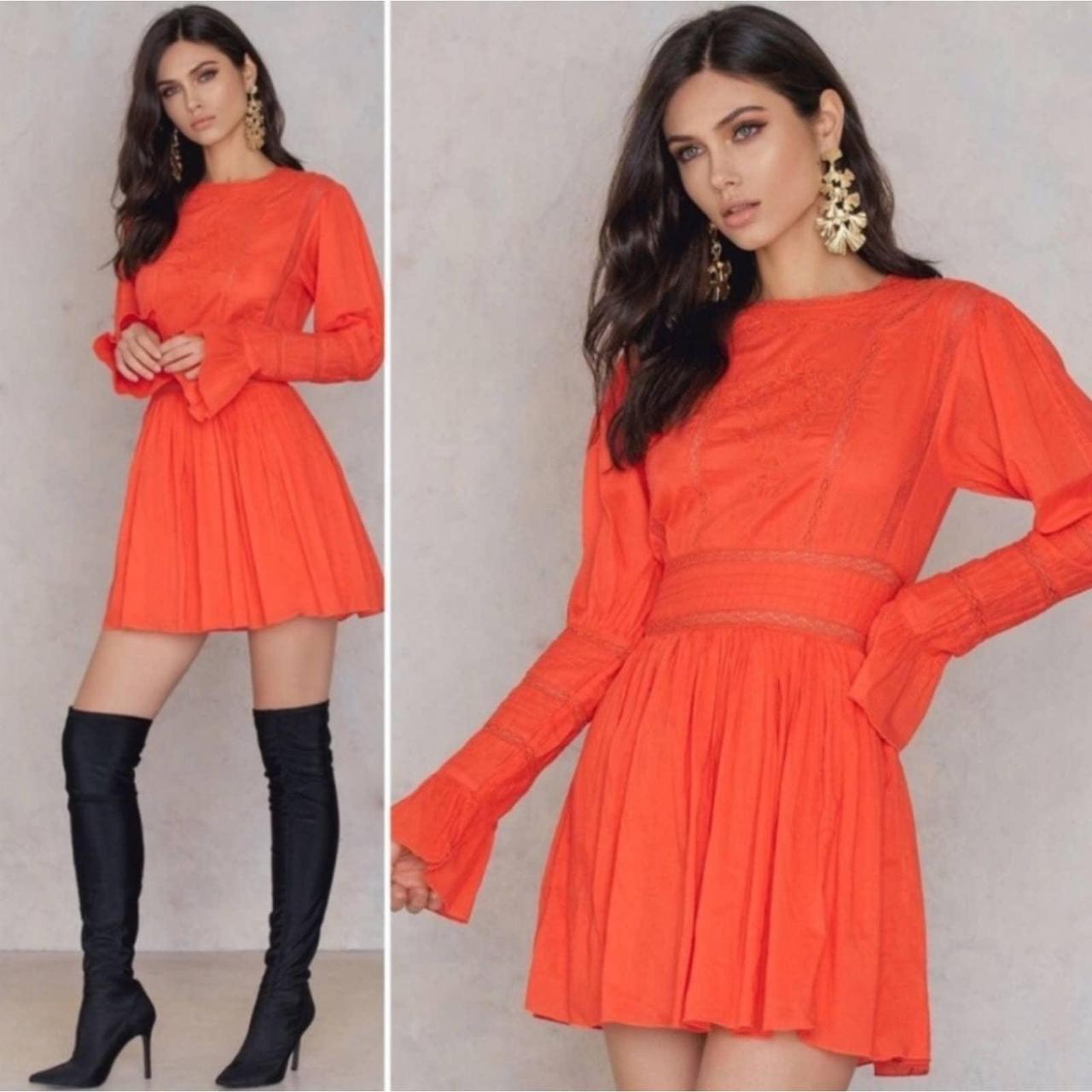 Free People Clementine Victorian Embroidered Long Sleeve Mini Dress, Size 8