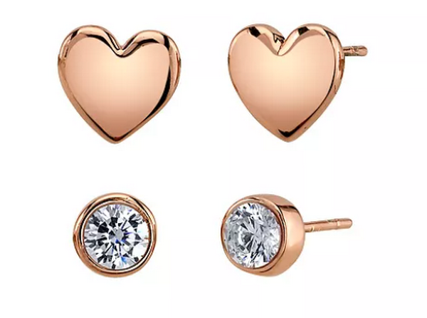 Unwritten Three Pair Silver Plated Earring Set with Rose Gold