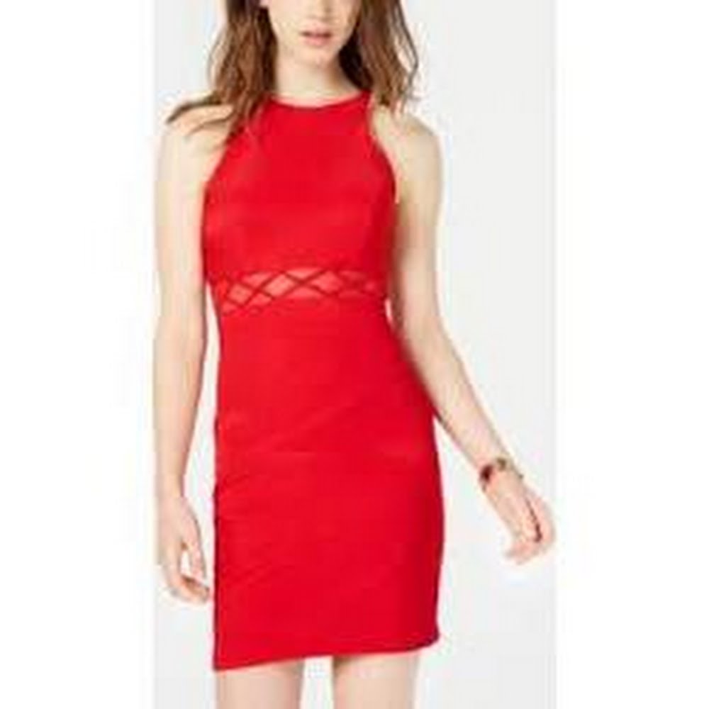 Emerald Sundae Juniors Illusion-waist Bodycon Red, Size XXS