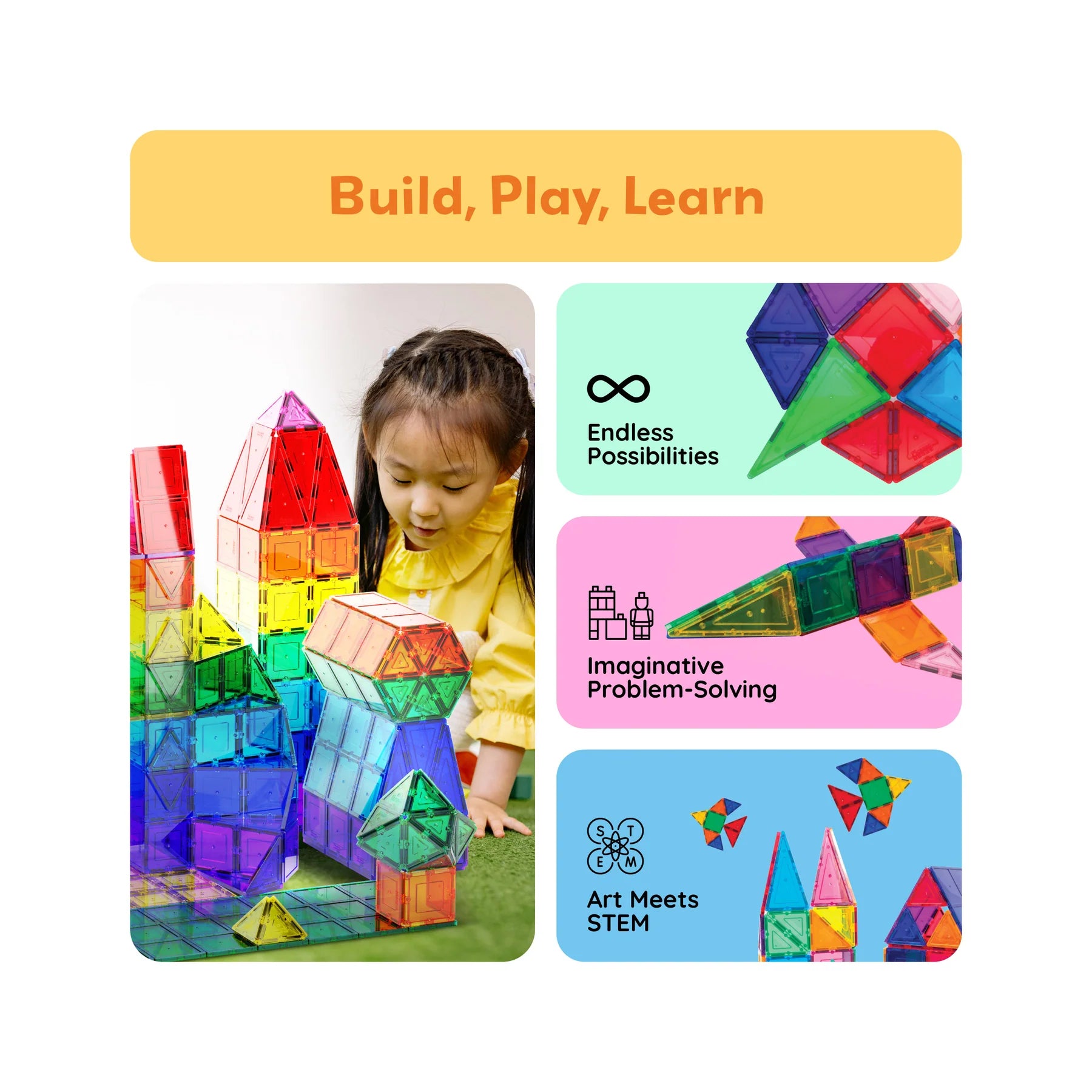 PicassoTiles 60 Piece Magnetic Tile Set