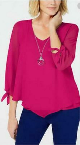 Jm Collection Women's Chiffon Tie-Cuff Top Berry Haze, Size PP