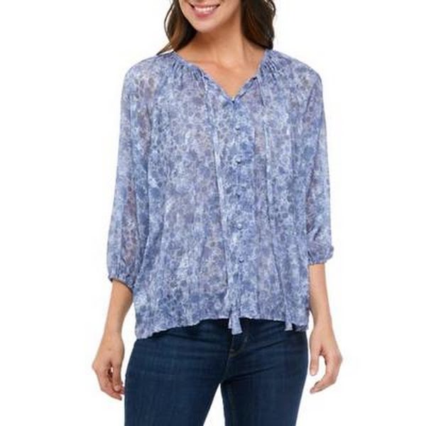 Cupio Womens 3/4 Sleeve Tie Neck Peasant Blouse