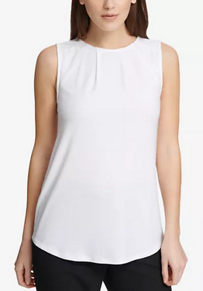 DKNY Women's Pleated-Neck Top, Cream, Size XL