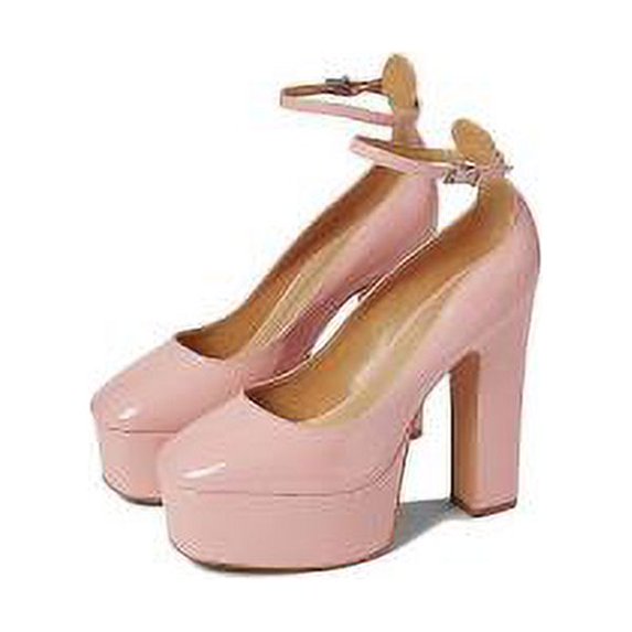 Schutz Renee Pink Faux Leather Square Toe Buckle Ankle Strap Block Heels 8.5