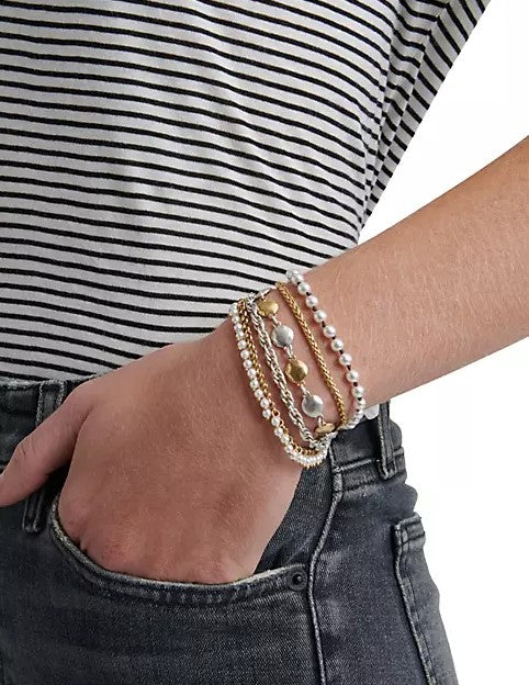 Lucky Brand Two-Tone Layer Pearl and Hammered Disc Bracelet