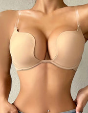 Low Plunge Push Up Bra With Clear Straps, Size 34D
