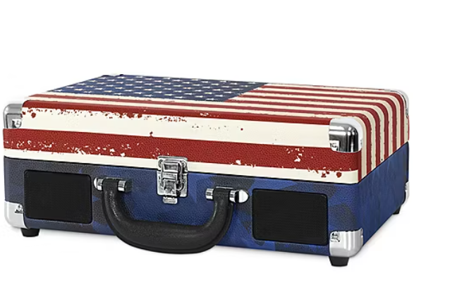 Victrola Bluetooth Suitcase Record Player with 3-Speed Turntable, US Flag