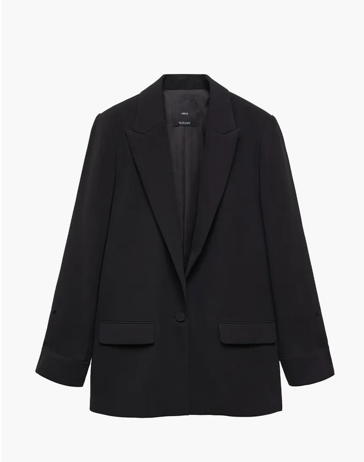 Mango Womens Buttons Detail Suit Blazer - Black