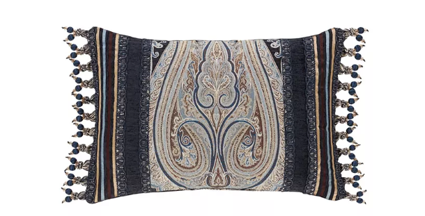 J Queen New York Linette Polyester Boudoir Decorative Throw Pillow 15X22, Blue