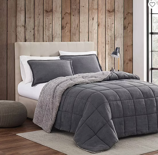 Eddie Bauer Sherwood Reversible Micro-suede Sherpa Comforter Set, King - Grey